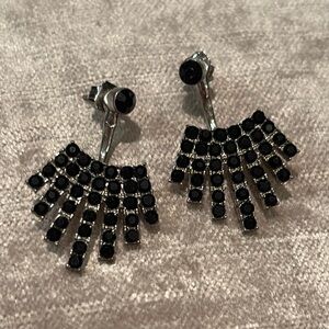 Vintage Black and Silver Flapper Rhinestone Crystal Earrings Drop Style and Stud